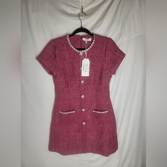 NEW Likely Alani Dress Size 8 Red Violet Short Sleeve Pink Tweed Wool Mini Dress - Picture 4 of 17